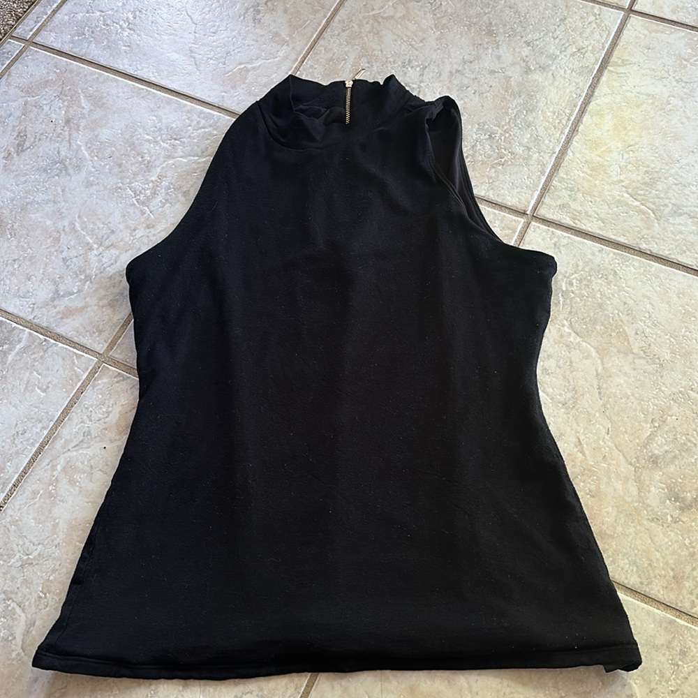 White House Black Market Solid Black High‎ Neck Sleeveless Blouse size M
